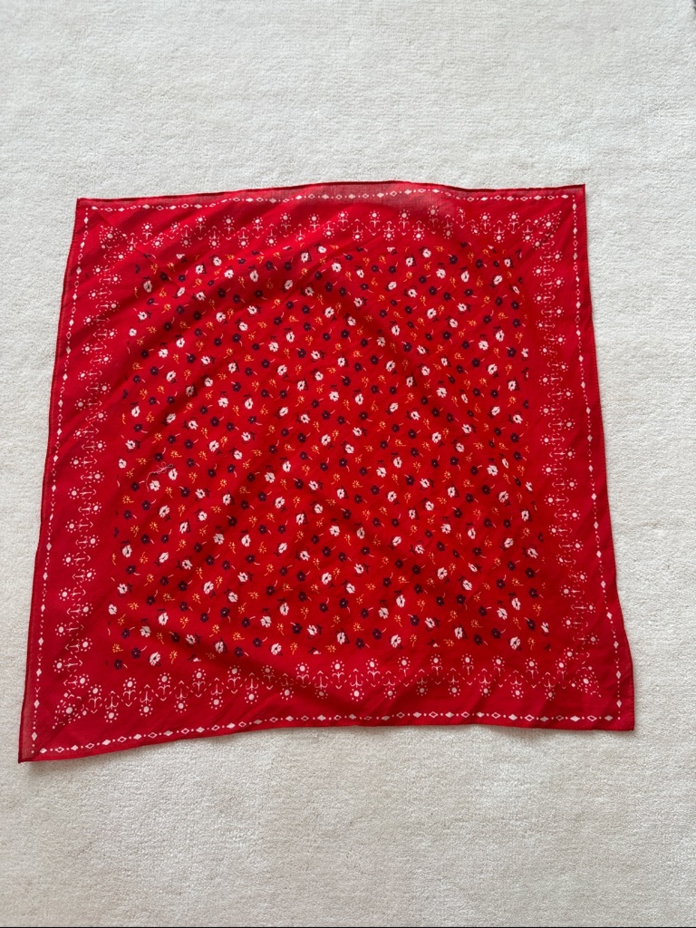 Madewell Red Floral Cotton Bandana Scarf